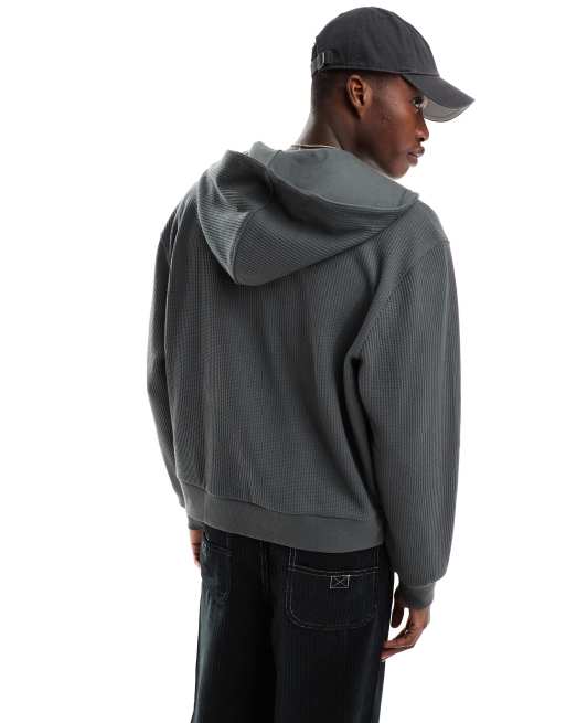 ASOS DESIGN boxy hoodie in waffle textured gray