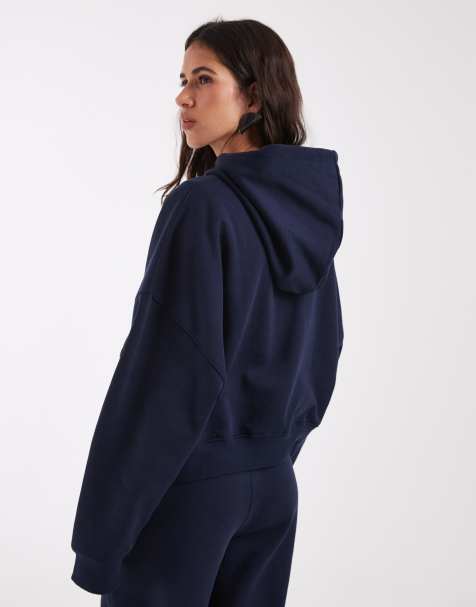 ASOS DESIGN boxy hoodie med børstet inderside i navy - view 1