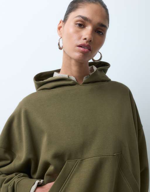 ASOS DESIGN boxy hoodie med brushback i khaki, 3 af 4