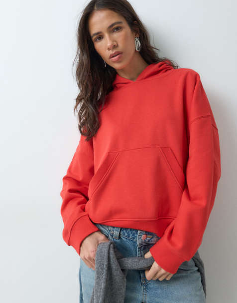 ASOS DESIGN boxy hoodie met brushback in rood - view 1