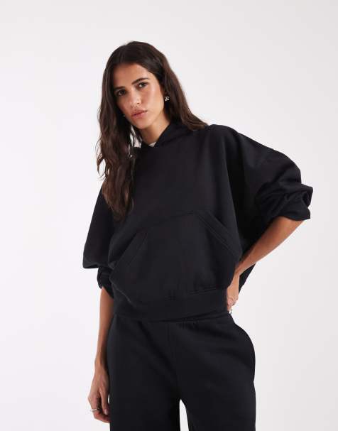 ASOS DESIGN boxy hoodie met geborstelde binnenkant in zwart - view 1