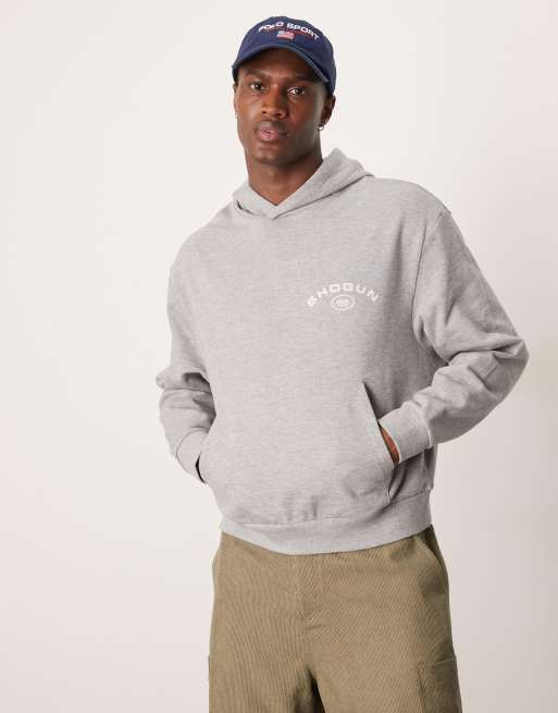 ASOS DESIGN boxy hoodie with Americana style graphic in grey marl, 3 of 4
