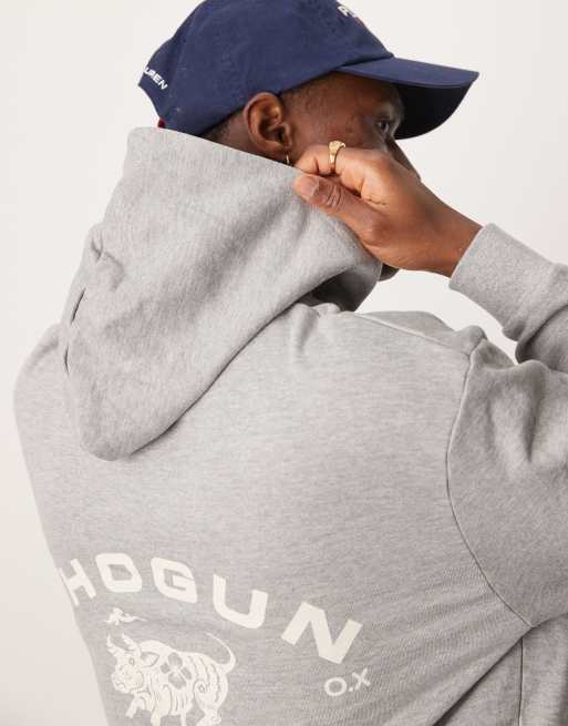 ASOS DESIGN boxy hoodie with Americana style graphic in grey marl, 4 of 4