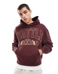 [ASOS DESIGN] ASOS DESIGN boxy hoodie with front city print in burgundy-Red L DECADENT CHOCOLATE