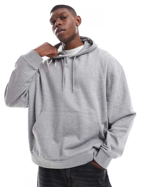 ASOS DESIGN boxy hoodie with photographic back print in grey marl, 2 of 4