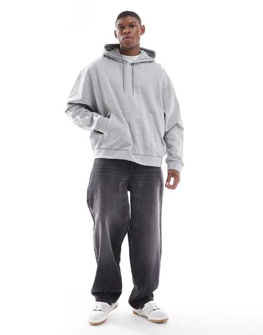 ASOS DESIGN boxy hoodie with photographic back print in grey marl, 4 of 4