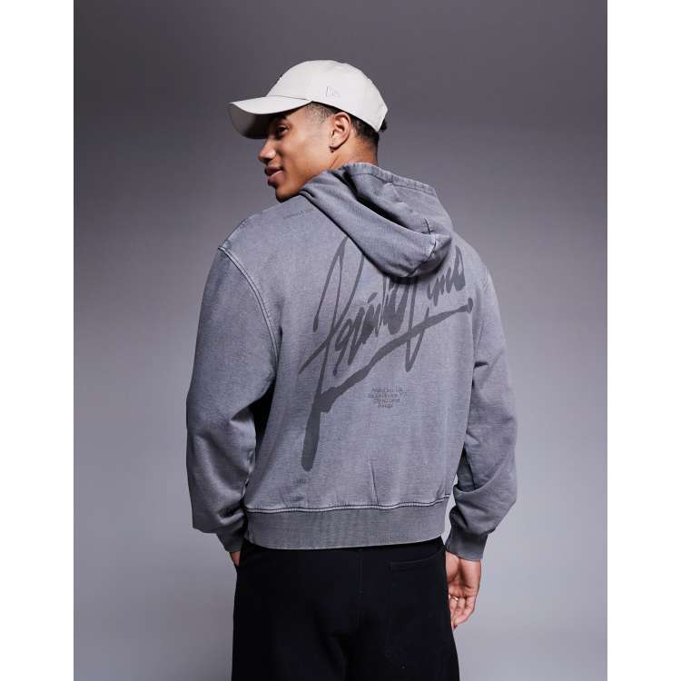 ASOS DESIGN boxy hoodie with print in acid washed gray | ASOS