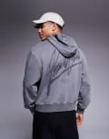 [ASOS DESIGN] ASOS DESIGN boxy hoodie with print in acid washed grey S Volcanic Glass