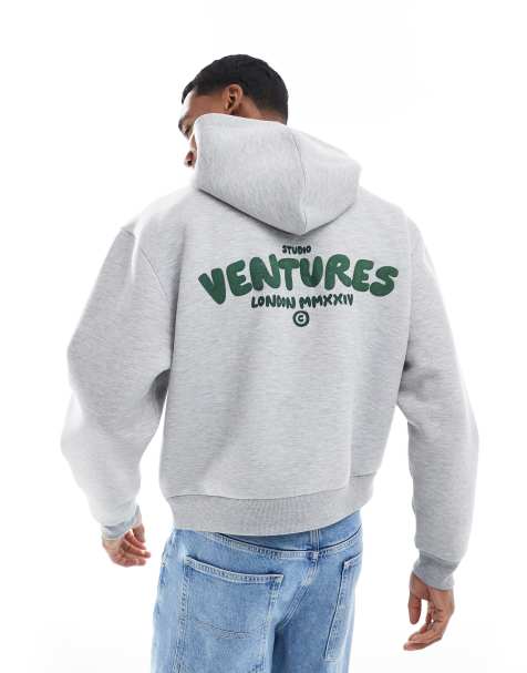ASOS DESIGN boxy hoodie with print in gray heather - view 1