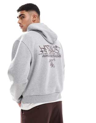 ASOS DESIGN ASOS DESIGN boxy hoodie with seam detail and graffiti print in grey marl