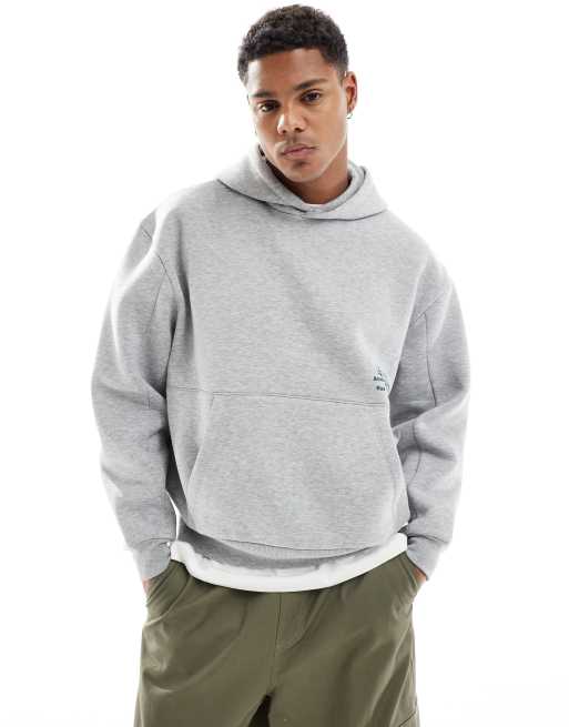ASOS DESIGN boxy hoodie with seam details and prints in grey marl, 2 of 4