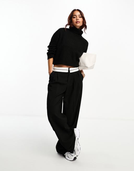 ASOS DESIGN boxy jumper in rib with roll neck in black