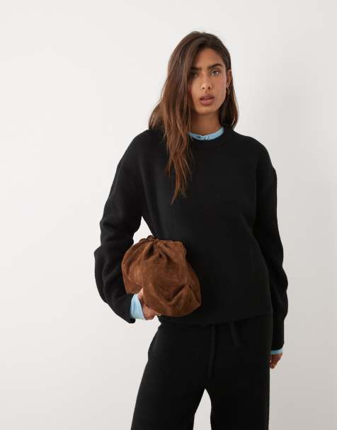 ASOS DESIGN boxy jumper with side split detail in black - view 1