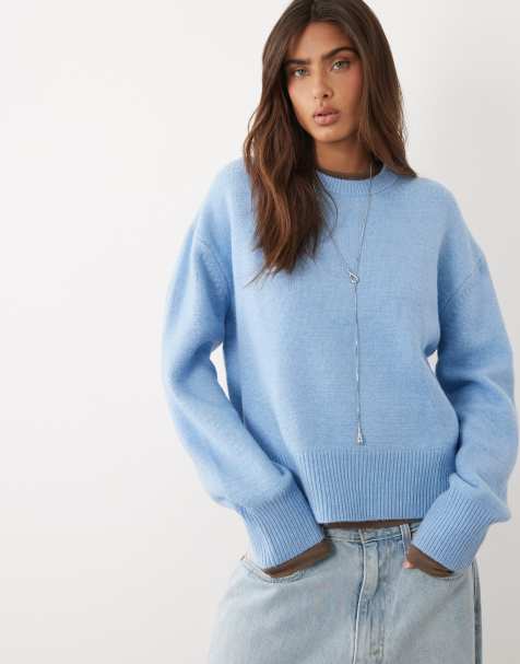 ASOS DESIGN boxy jumper with side split detail in blue - view 1