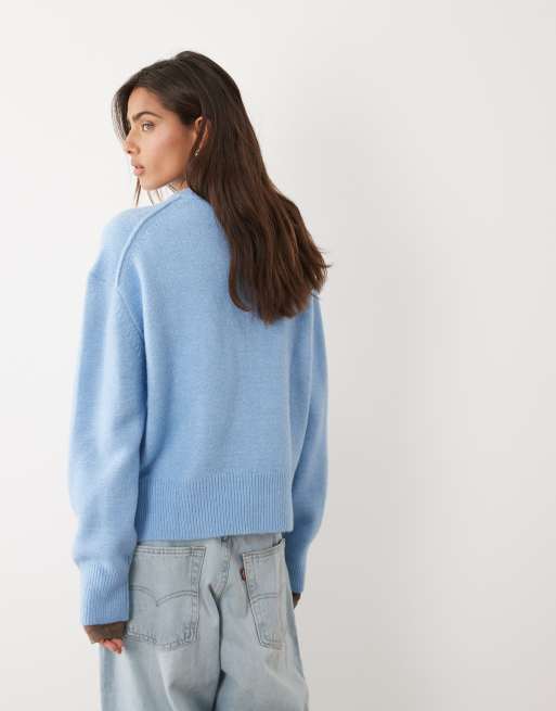 ASOS DESIGN boxy jumper with side split detail in blue, 4 of 4