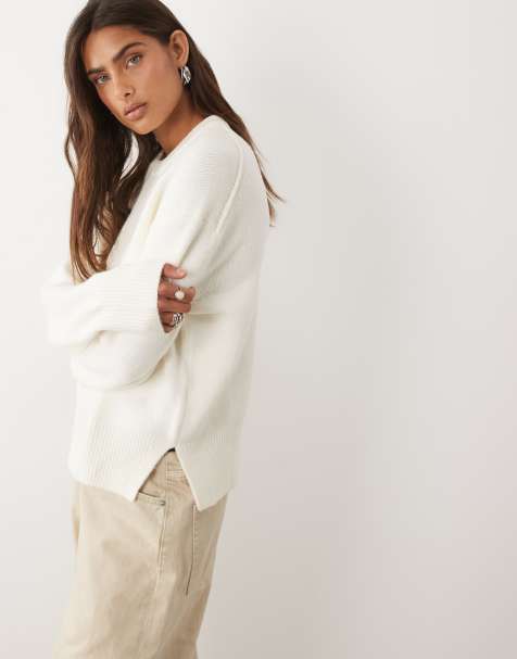ASOS DESIGN boxy jumper with side split detail in cream - view 1