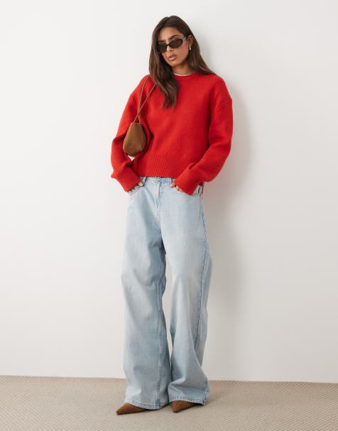 ASOS DESIGN boxy jumper with side split detail in red - view 1