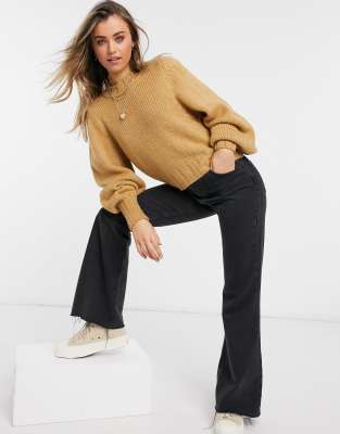 Evesham Nj Design Boxy Jumper With Volume Sleeve And Rib Cuffs In Camel Evesham Nj