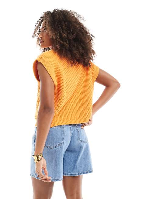 ASOS DESIGN boxy knit stitch vest with button detail in ASOS DESIGN boxy knit stitch vest with button detail in