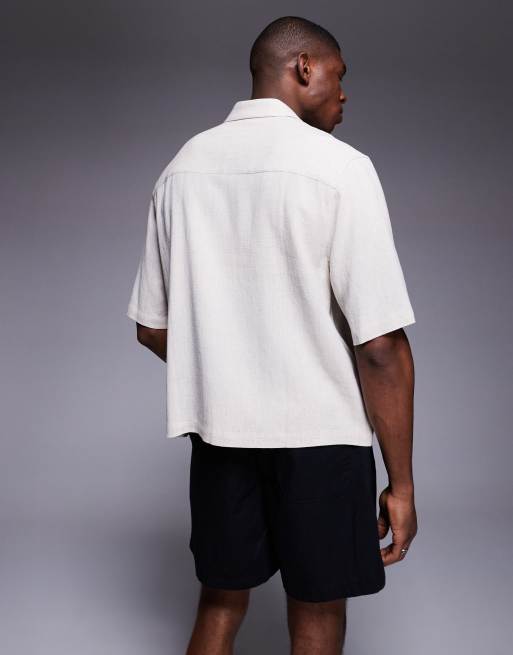 ASOS DESIGN boxy linen blend shirt in stone