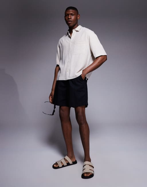 ASOS DESIGN boxy linen blend shirt in stone