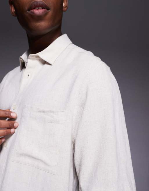 ASOS DESIGN boxy linen blend shirt in stone