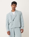 [ASOS DESIGN] ASOS DESIGN boxy linen blend suit jacket in light blue Chest 44 Regular Light blue