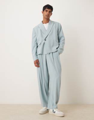 Asos Design Boxy Linen Blend Suit Jacket In Blue