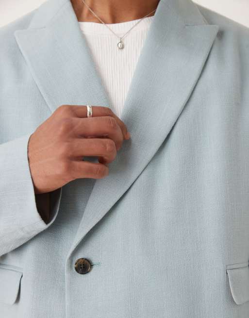 ASOS DESIGN boxy linen blend suit jacket in light blue