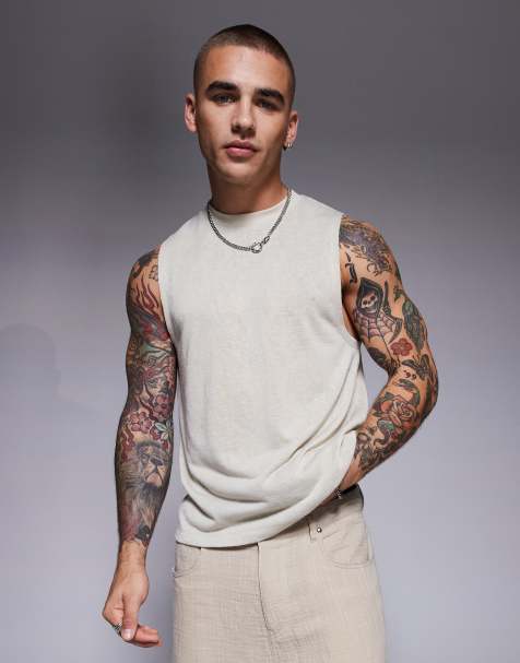 ASOS DESIGN boxy linen look tank in stone - view 1