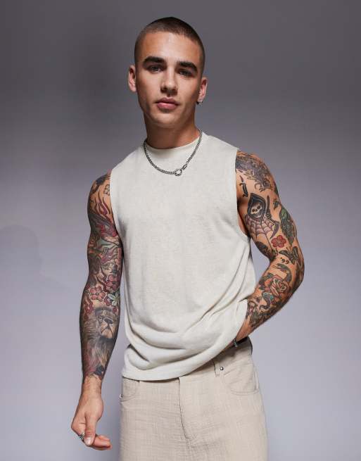 ASOS DESIGN boxy linen look tank in stone