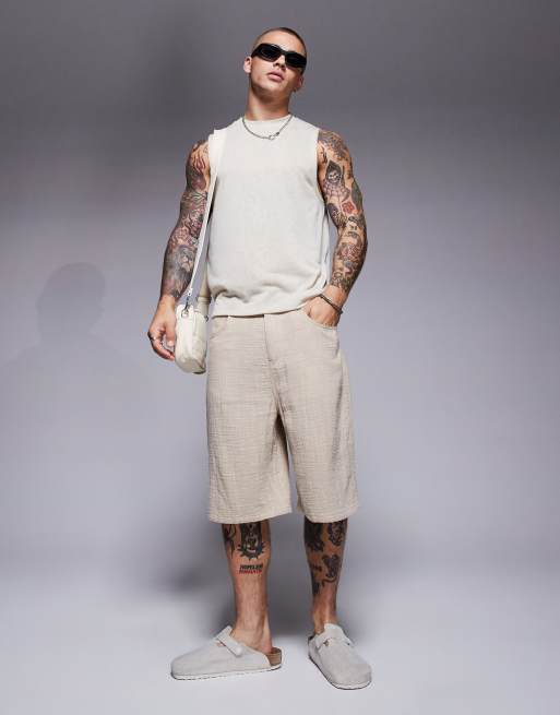 ASOS DESIGN boxy linen look tank in stone