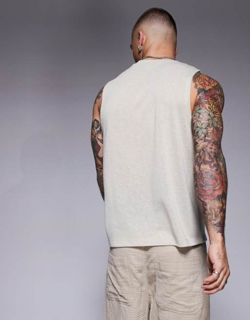 ASOS DESIGN boxy linen look tank in stone