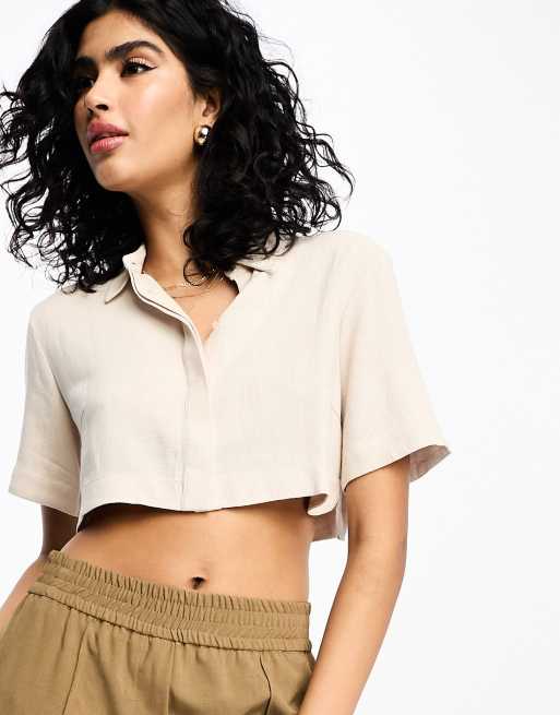 ASOS DESIGN boxy linen mix shirt in beige