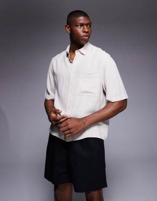 Asos Design Boxy Linen Mix Shirt With Patch Pocket