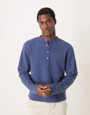 boxy long sleeve henley sweater in blue