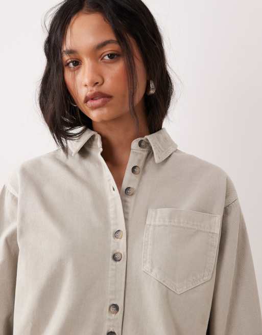 ASOS DESIGN boxy long sleeve shirt dress in neutral marl, 2 of 4