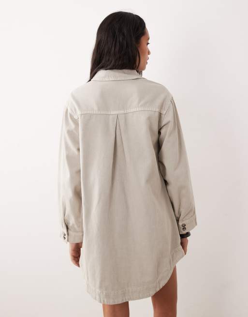 ASOS DESIGN boxy long sleeve shirt dress in neutral marl, 4 of 4