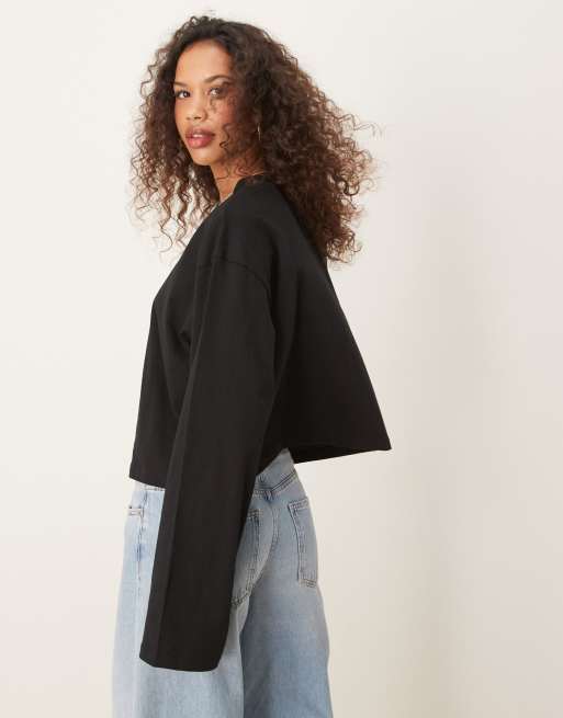 ASOS DESIGN boxy long sleeve tee in black, 2 of 4