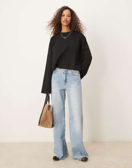 ASOS DESIGN boxy long sleeve tee in black, 3 of 4