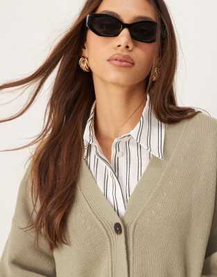 Asos Design Boxy Longline Cardigan In Neutral