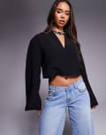 [ASOS DESIGN] ASOS DESIGN boxy moulded sleeve blazer in black XS black