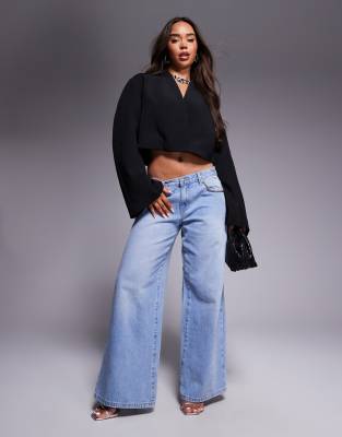 Asos Design Boxy Moulded Sleeve Blazer In Black
