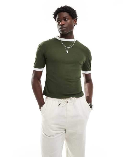 ASOS DESIGN boxy muscle ringer t-shirt in khaki mesh | ASOS