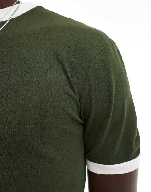 ASOS DESIGN boxy muscle ringer t-shirt in khaki mesh | ASOS
