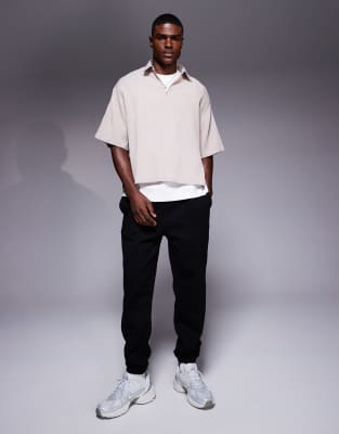 ASOS DESIGN overhead boxy plisse regular shirt in mushroom