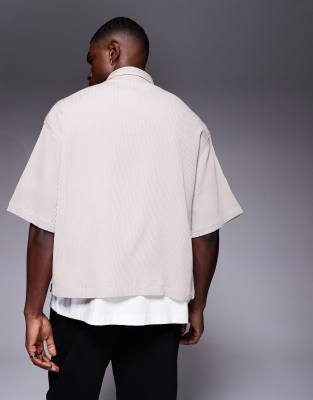 ASOS DESIGN overhead boxy plisse regular shirt in mushroom