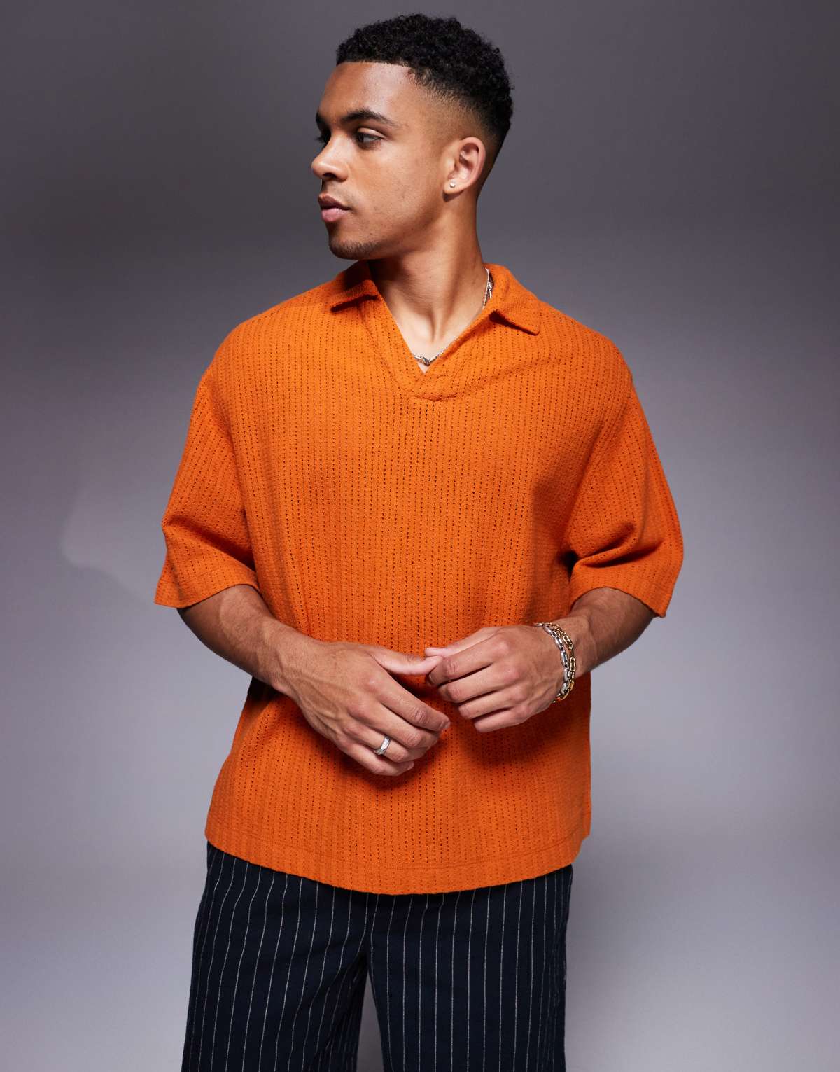 ASOS DESIGN boxy overhead shirt in orange crochet