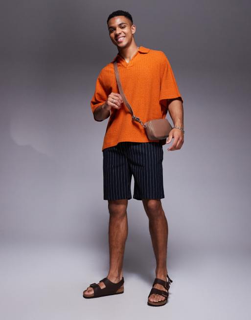 ASOS DESIGN boxy overhead shirt in orange crochet
