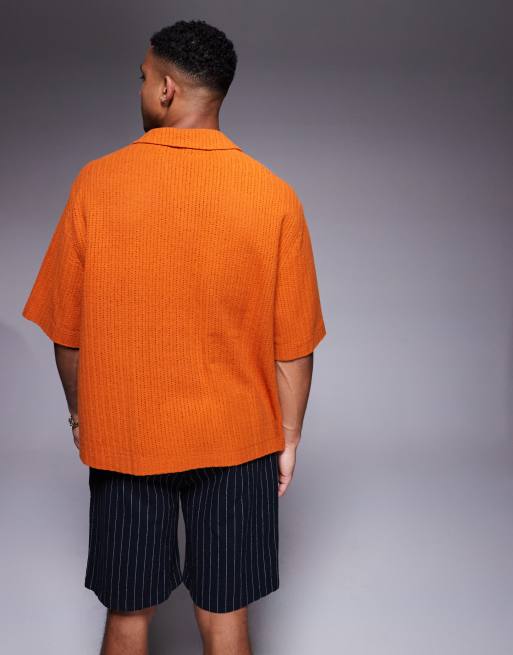 ASOS DESIGN boxy overhead shirt in orange crochet